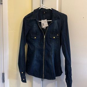 G by Guess dark denim zip blouse